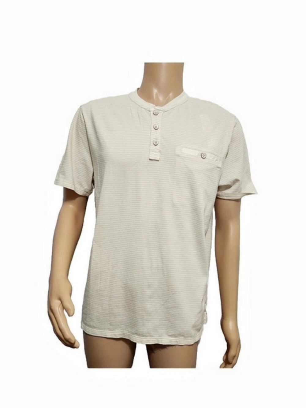 Tommy Bahama Schooner Stripe Henley Striped Cotton Henley in Cream Size Medium